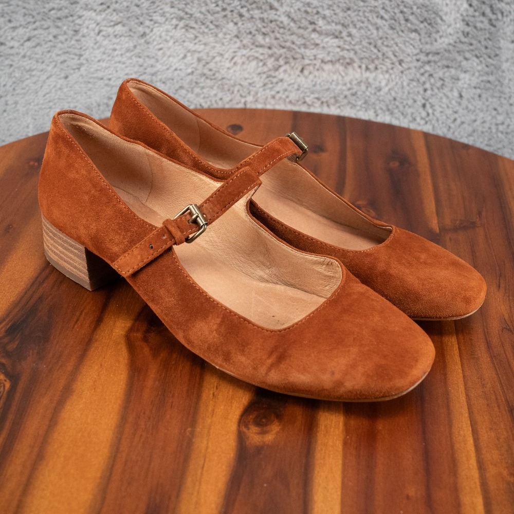 Madewell The Delilah Mary Jane Brown Suede Leather Block Heel Shoes Size 6